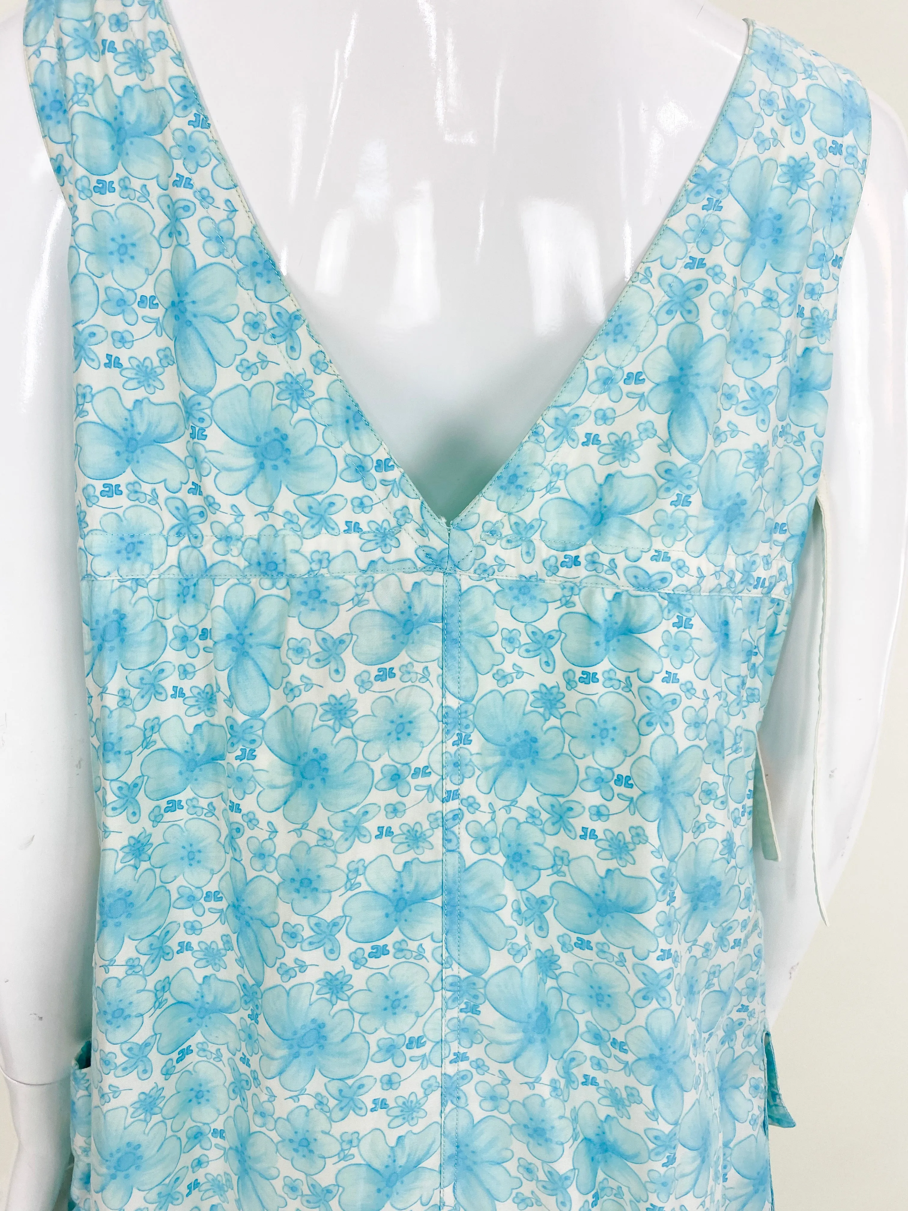 Vintage Courreges Turqouise Floral Smock Dress