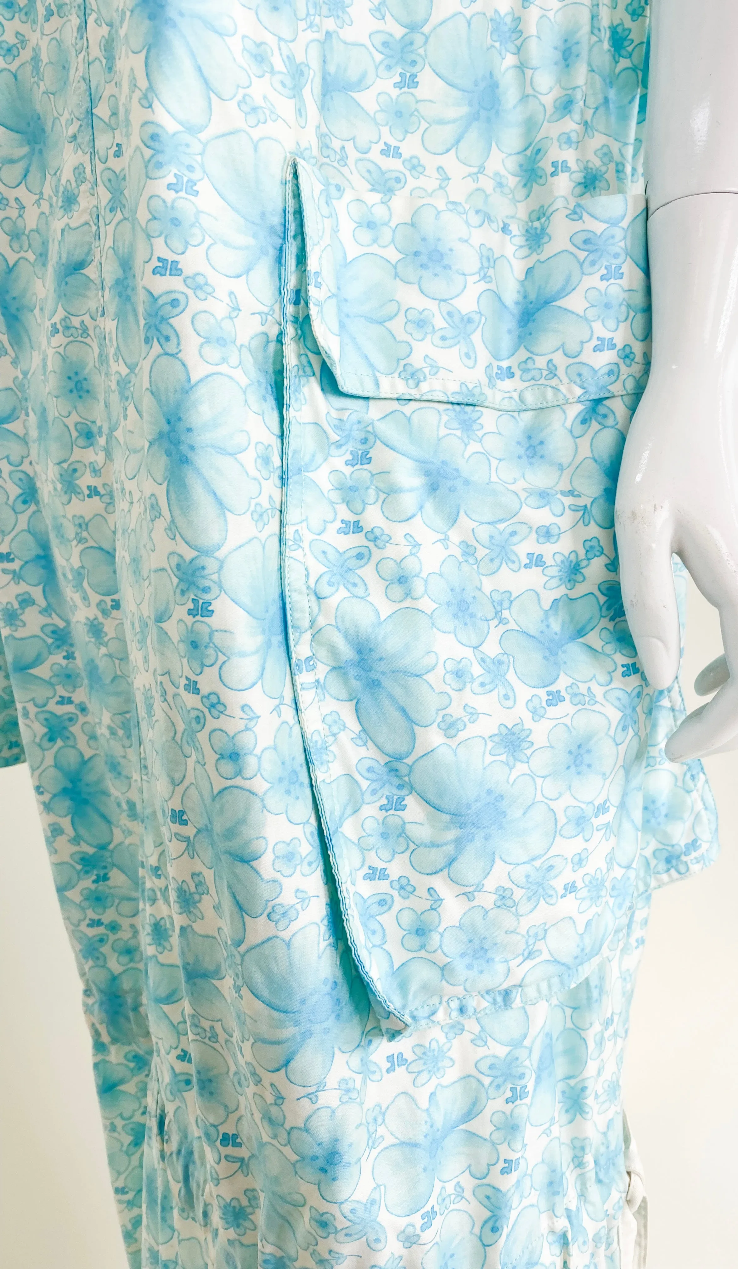 Vintage Courreges Turqouise Floral Smock Dress