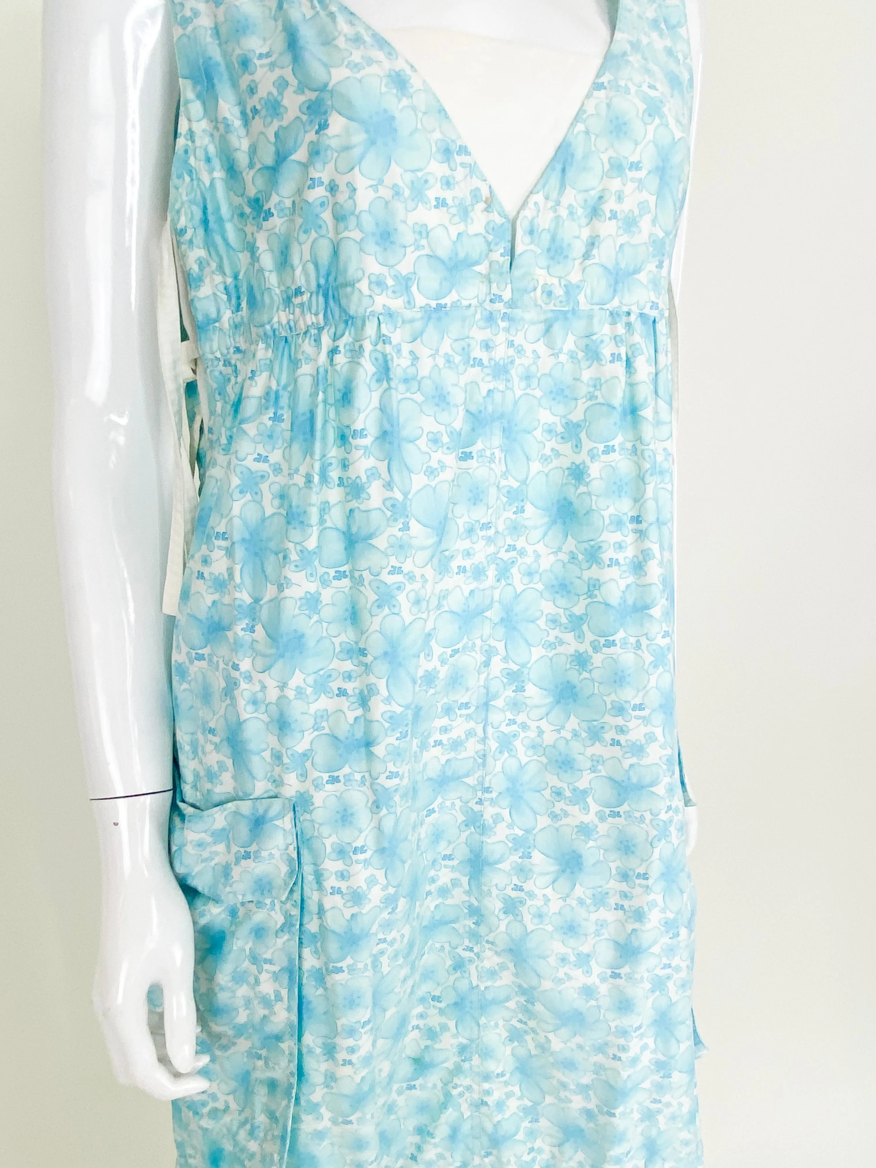 Vintage Courreges Turqouise Floral Smock Dress