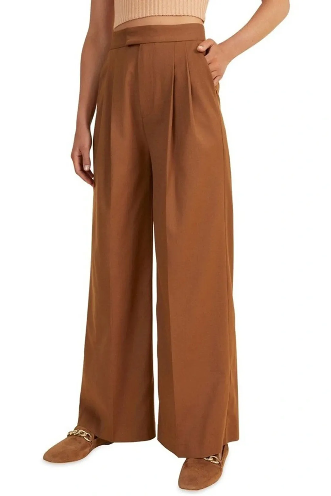 Wide Leg Suit Pants in Brown