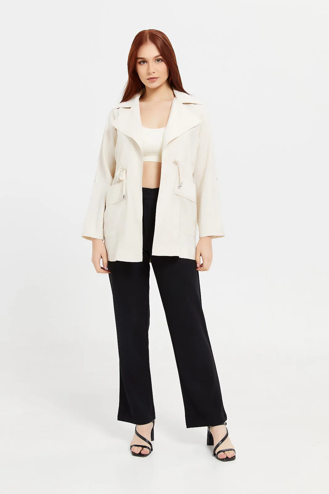 Women Beige Twill Jacket