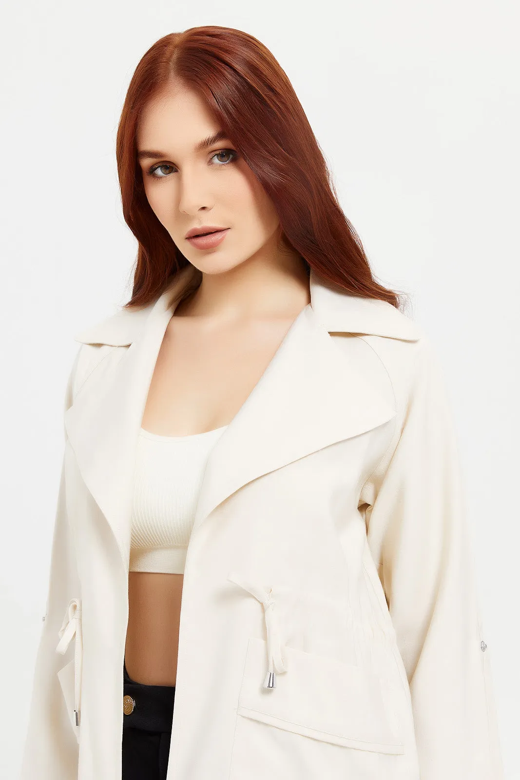 Women Beige Twill Jacket