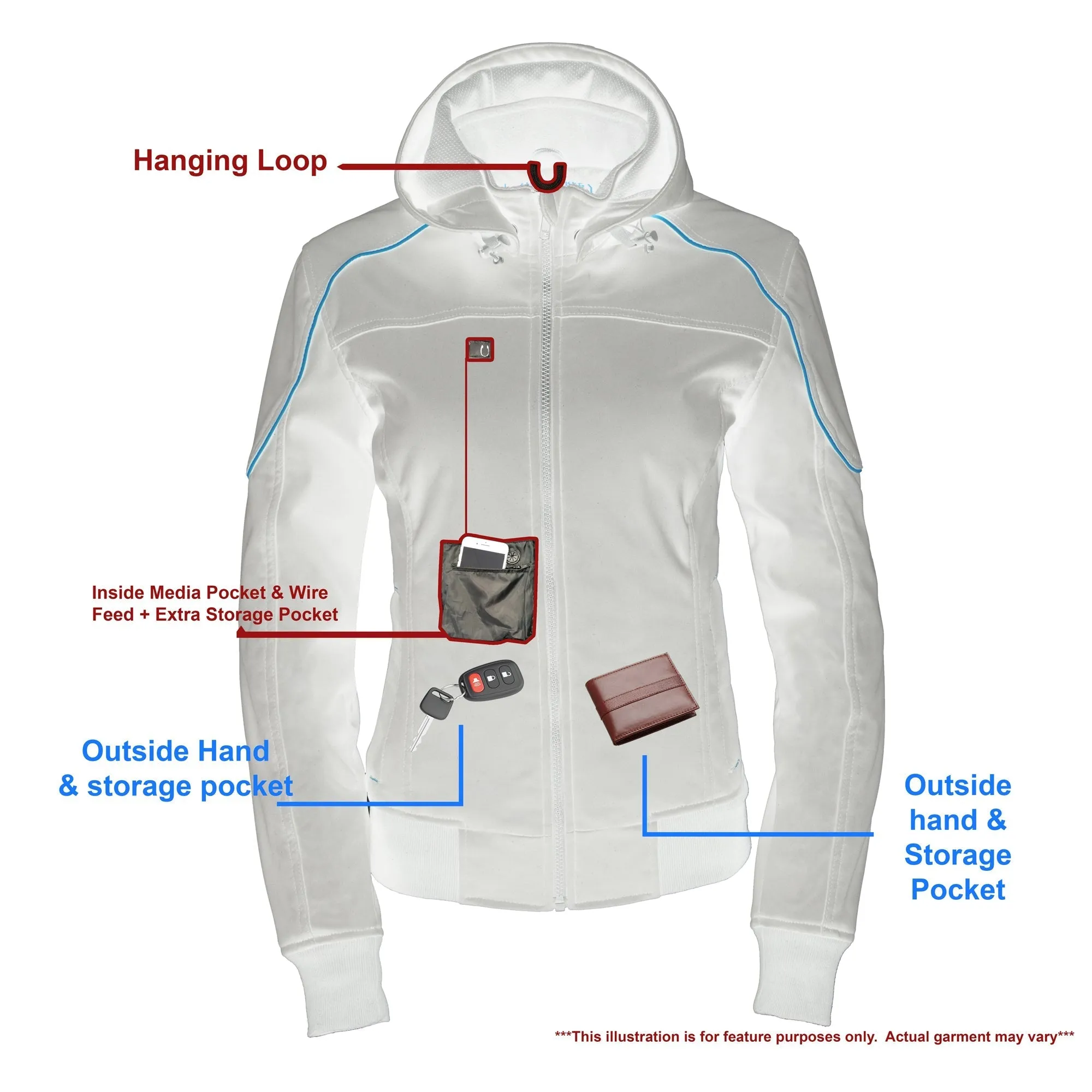 Women Soft Shell Armored Racing Style Jacket with Detachable Hood