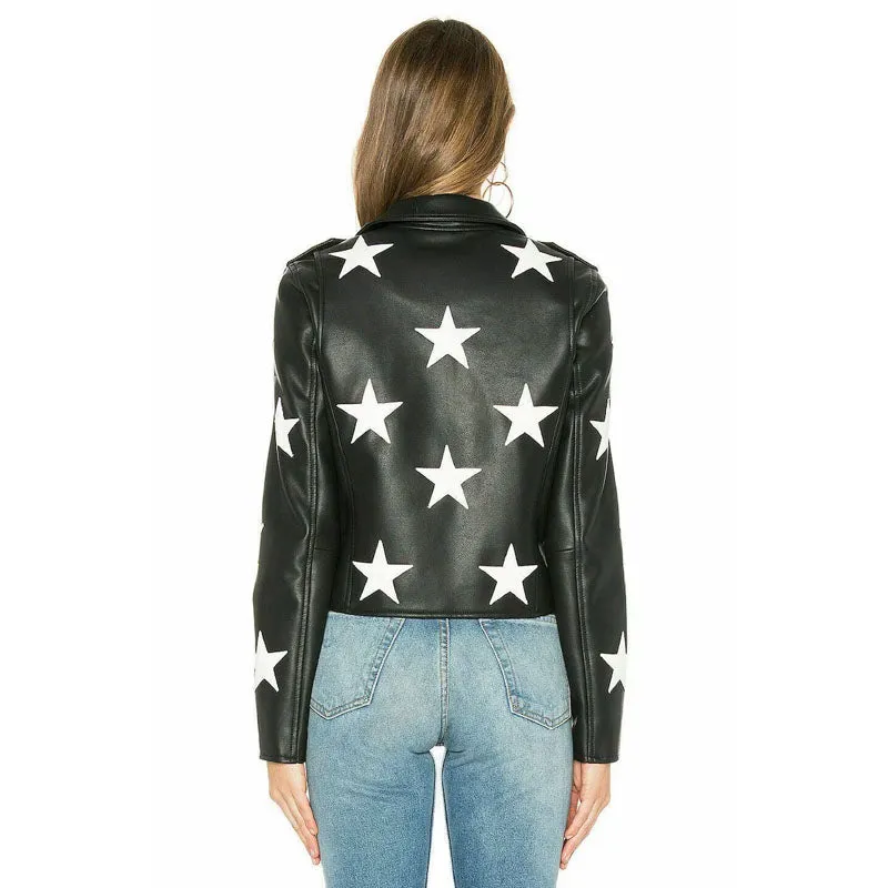 Women Vintage Biker Unique Stars Motorcycle Jacket