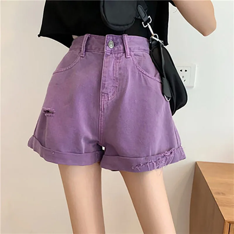 Women's Loose And Irregular High Waist Denim Shorts