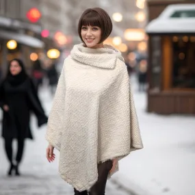 Yana - Faux Fur Collared Poncho - Cream