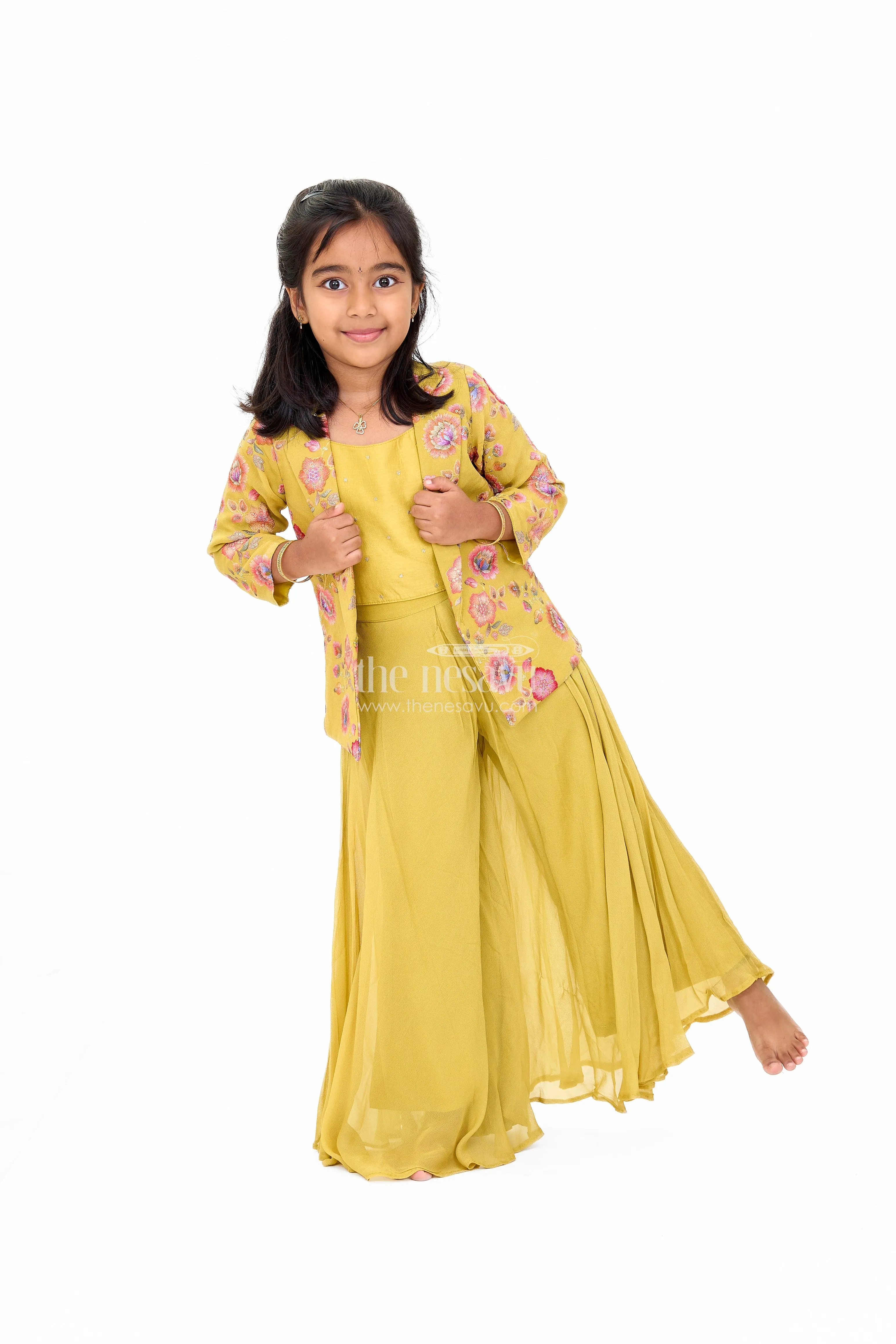 Yellow Georgette Sharara Set for Girls with Haldi Function Theme