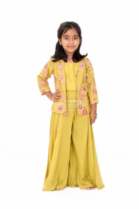 Yellow Georgette Sharara Set for Girls with Haldi Function Theme