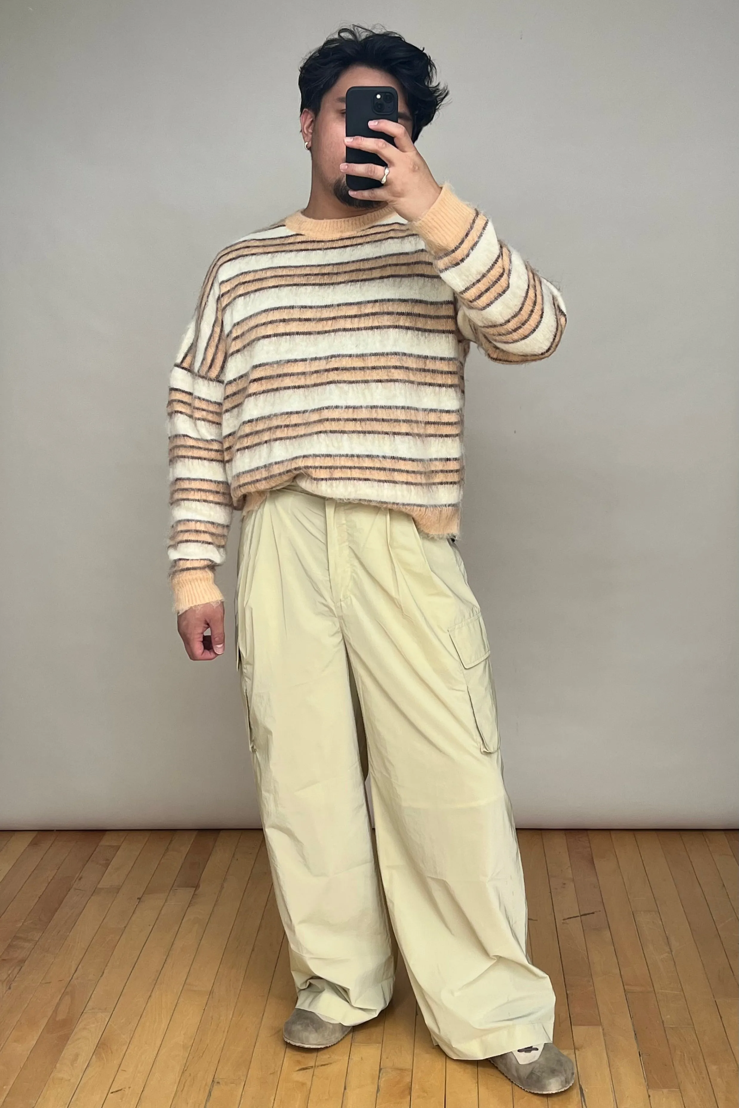 Yellow Nylon Pleated Cargo Pant