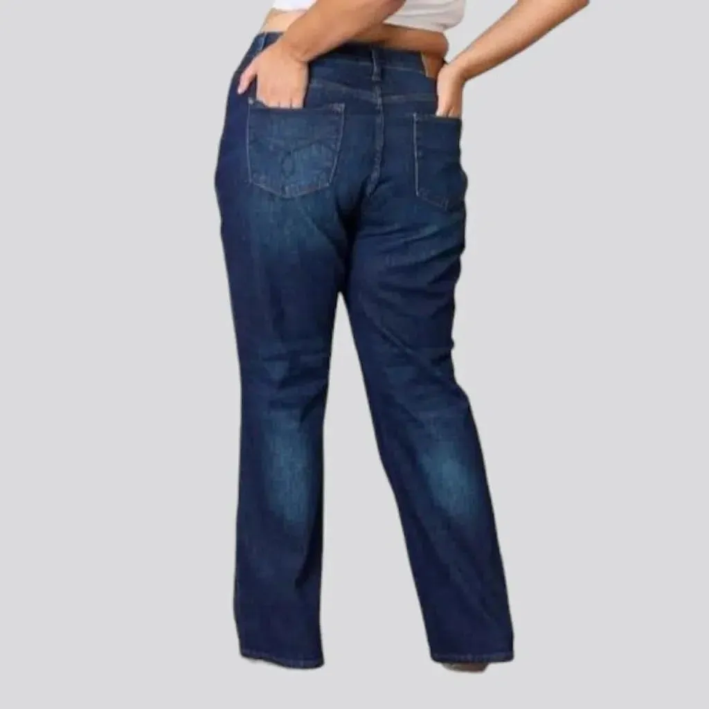 Zipper-button high-waist jeans for women