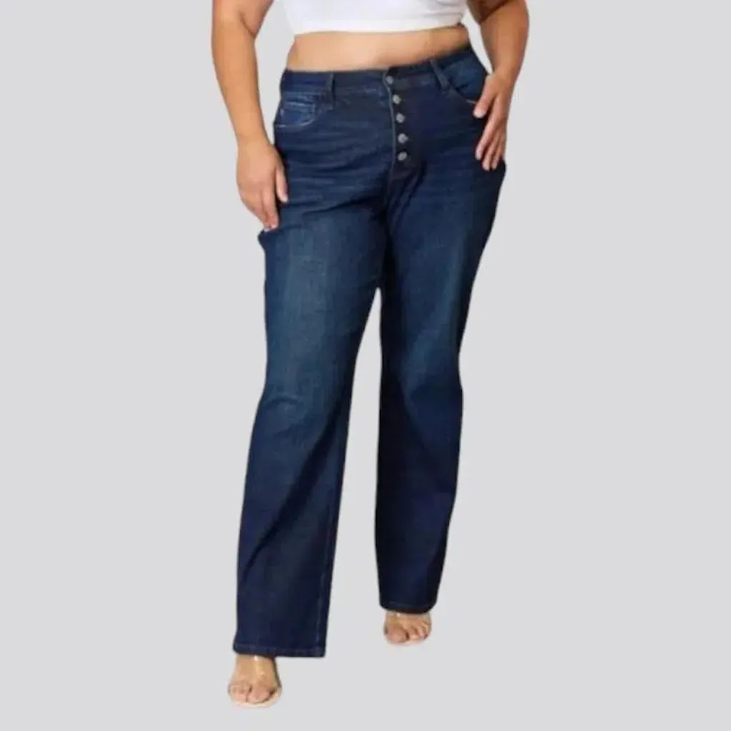 Zipper-button high-waist jeans for women